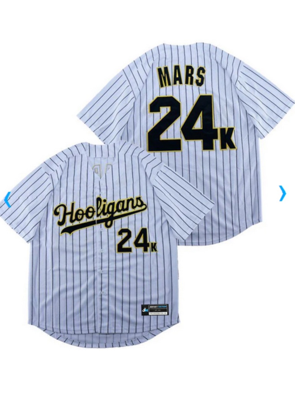 Hooligans Bruno Mars 24K Baseball Jersey Unisex White XXL